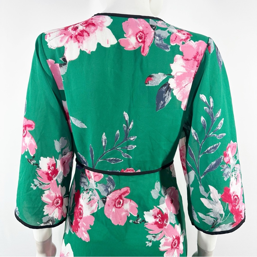 Lulus Green Floral Kimono Topper Size S/M Summer Classic Vacation Beach Casual - Picture 9 of 12